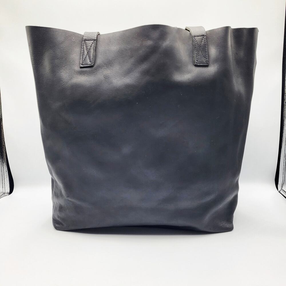Meyelo Classic Artisan Crafted Black Leather Signature Tote Caryall Shopper Bag - Picture 3 of 13